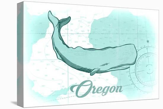 Oregon - Whale - Teal - Coastal Icon-Lantern Press-Stretched Canvas