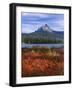 Oregon. Willamette NF, Mount Washington rises beyond autumn-colored huckleberry and Big Lake.-John Barger-Framed Photographic Print