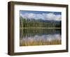 Oregon, Willamette NF. Scott Lake in autumn with the Three Sisters partially obscured by clouds.-John Barger-Framed Photographic Print