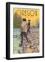 Oregon - Women Fishing-Lantern Press-Framed Art Print