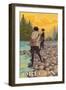 Oregon Women Fly Fishing-Lantern Press-Framed Art Print