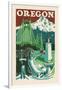 Oregon - Woodblock-Lantern Press-Framed Art Print