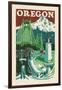 Oregon - Woodblock-Lantern Press-Framed Art Print