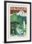 Oregon - Woodblock-Lantern Press-Framed Art Print