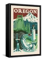 Oregon - Woodblock-Lantern Press-Framed Stretched Canvas