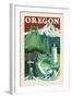 Oregon - Woodblock-Lantern Press-Framed Art Print