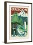 Oregon - Woodblock-Lantern Press-Framed Art Print