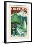 Oregon - Woodblock-Lantern Press-Framed Art Print