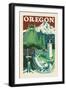 Oregon - Woodblock-Lantern Press-Framed Art Print