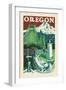 Oregon - Woodblock-Lantern Press-Framed Art Print