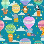 Seamless Pattern with Colorful Hot Air Balloons and Animals. Vector Illustration.-oreshcka-Art Print