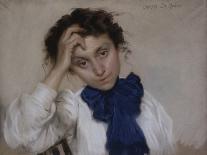 Portrait of Young Woman with Blue Tie-Oreste Da Molin-Stretched Canvas