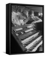 Organ Maker Students Michael Onuschko and Robert Morrow Working on Keyboard at Allen Organ Company-Nina Leen-Framed Stretched Canvas