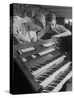 Organ Maker Students Michael Onuschko and Robert Morrow Working on Keyboard at Allen Organ Company-Nina Leen-Stretched Canvas