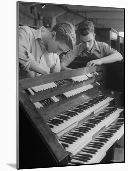 Organ Maker Students Michael Onuschko and Robert Morrow Working on Keyboard at Allen Organ Company-Nina Leen-Mounted Photographic Print