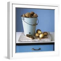 Organic Potatoes in Bucket and on Chopping Board; Brush; Knife-Michael Paul-Framed Photographic Print