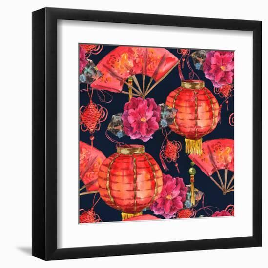 Oriental Chinese New Year Silk-null-Framed Art Print