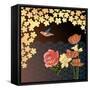 Oriental flowers and bird-Claire Huntley-Framed Stretched Canvas