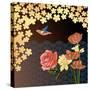 Oriental flowers and bird-Claire Huntley-Stretched Canvas