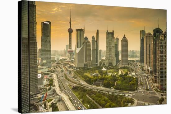 Oriental Pearl Tower and Lujiazui Skyline, Pudong, Shanghai, China-Jon Arnold-Stretched Canvas