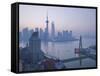 Oriental Pearl Tower and Pudong Highrises, Pudong District, Shanghai, China-Walter Bibikow-Framed Stretched Canvas