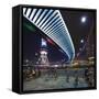 Oriental Pearl TV Tower and Footbridge at Night.-Jon Hicks-Framed Stretched Canvas