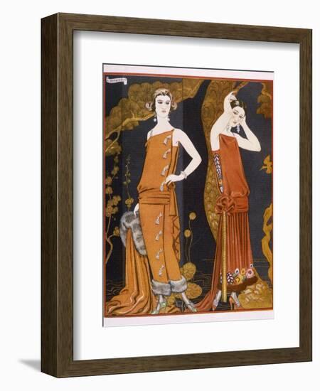 Orientally Inspired Gowns by Worth in Lacquer Reds-Georges Barbier-Framed Photographic Print