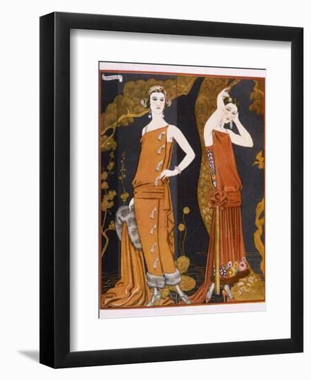 Orientally Inspired Gowns by Worth in Lacquer Reds-Georges Barbier-Framed Photographic Print