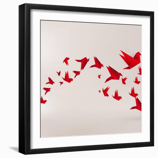 Origami Paper Bird on Abstract Background-Tarchyshnik Andrei-Framed Art Print