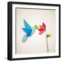 Origami Pastel Colors Hummingbird Vector File Available-Cienpies Design-Framed Photographic Print