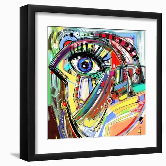 Original Abstract Digital Painting Artwork of Doodle Bird, Colored Poster Print Pattern, Raster Ver-null-Framed Art Print