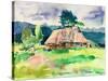 Original Handmade Watercolor Painting Illustration, Pleinair Wet Style Etude of Rural Landscape Wit-karakotsya-Stretched Canvas