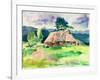 Original Handmade Watercolor Painting Illustration, Pleinair Wet Style Etude of Rural Landscape Wit-karakotsya-Framed Art Print