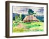 Original Handmade Watercolor Painting Illustration, Pleinair Wet Style Etude of Rural Landscape Wit-karakotsya-Framed Art Print