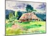Original Handmade Watercolor Painting Illustration, Pleinair Wet Style Etude of Rural Landscape Wit-karakotsya-Mounted Art Print