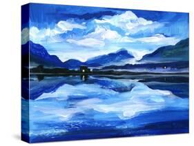 Original Oil Painting of the Twilight on Mountain Lake. Altai-Myasnikova Natali-Stretched Canvas