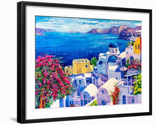 Original Oil Painting on Canvas. Greek Scenery, Blue Sea and White Houses.-Ivailo Nikolov-Framed Art Print