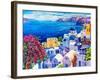 Original Oil Painting on Canvas. Greek Scenery, Blue Sea and White Houses.-Ivailo Nikolov-Framed Art Print