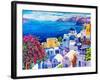 Original Oil Painting on Canvas. Greek Scenery, Blue Sea and White Houses.-Ivailo Nikolov-Framed Art Print