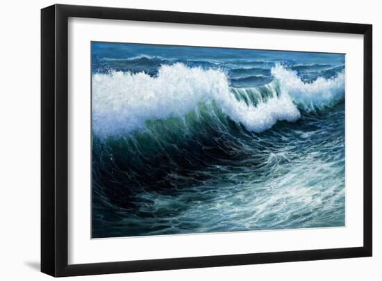 Original Oil Painting Showing Mighty Storm in Ocean or Sea on Canvas. Modern Impressionism, Moderni-Boyan Dimitrov-Framed Art Print