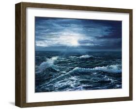 Original Oil Painting Showing Waves in Ocean or Sea on Canvas. Modern Impressionism, Modernism,Mari-Boyan Dimitrov-Framed Art Print