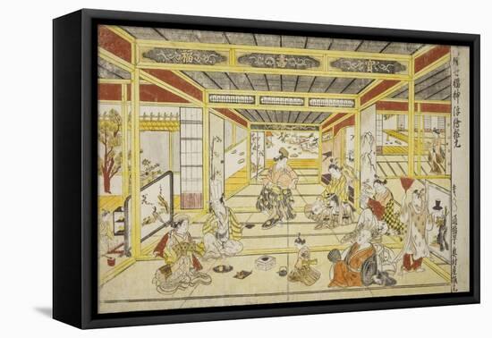 Original Perspective Picture of the Fashionable Seven Gods of Good Fortune , 1740s-Okumura Masanobu-Framed Stretched Canvas