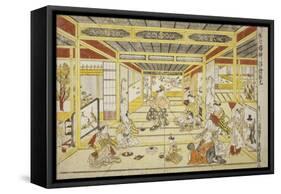 Original Perspective Picture of the Fashionable Seven Gods of Good Fortune , 1740s-Okumura Masanobu-Framed Stretched Canvas