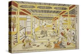 Original Perspective Picture of the Fashionable Seven Gods of Good Fortune , 1740s-Okumura Masanobu-Stretched Canvas