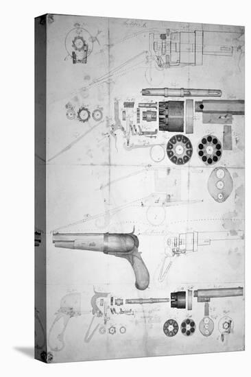 Original Plans for a Ten-chamber Revolver which Later Became the Six-chamber Patented in 1836-Samuel Colt-Stretched Canvas