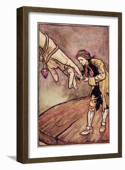 Original Watercolour Illustration for 'Gulliver's Travels' by Swift, Gulliver in Brobdingnag, 1909-Arthur Rackham-Framed Giclee Print