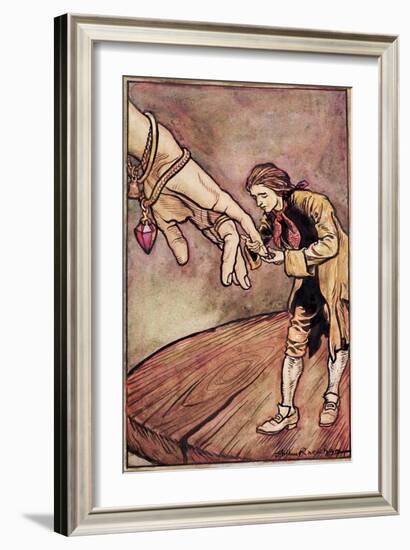 Original Watercolour Illustration for 'Gulliver's Travels' by Swift, Gulliver in Brobdingnag, 1909-Arthur Rackham-Framed Giclee Print