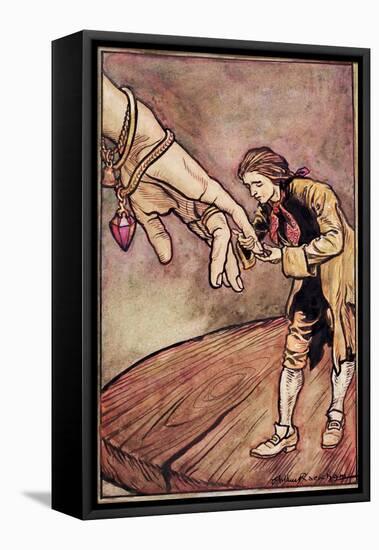 Original Watercolour Illustration for 'Gulliver's Travels' by Swift, Gulliver in Brobdingnag, 1909-Arthur Rackham-Framed Stretched Canvas