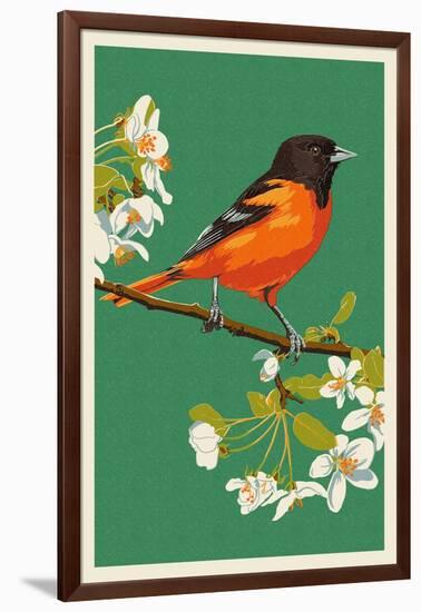 Oriole and Blossoms-Lantern Press-Framed Art Print