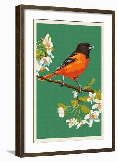 Oriole and Blossoms-Lantern Press-Framed Art Print